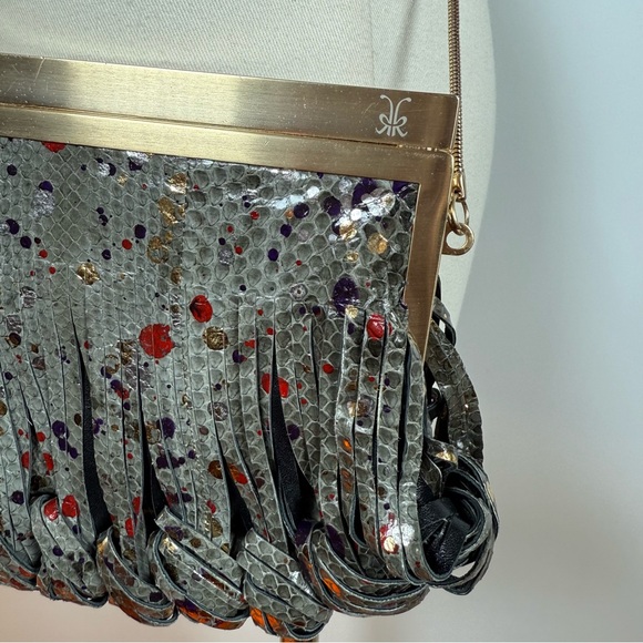 Katherine Kwei Statement Fringe Crossbody Evening Bag with Gold Chain Strap - Picture 15 of 16